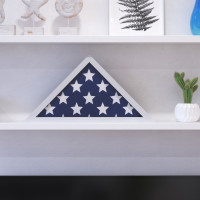 Flash Furniture HFMHD-GDIS-CRE8-354315-GG Sheehan White Memorial Flag Display Case - Solid Wood Military Flag Display Case for 9.5 x 5 American Veteran Flag